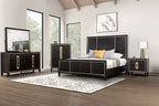 FM7421ES-4PC 4 pc Kenyada espresso brown finish wood gold accents modern queen bedroom set