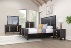 FM7421ES-4PC 4 pc Kenyada espresso brown finish wood gold accents modern queen bedroom set