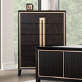 FM7421ES-C Kenyada espresso brown finish wood gold accents modern 5 drawer tall chest