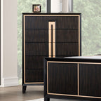 FM7421ES-4PC 4 pc Kenyada espresso brown finish wood gold accents modern queen bedroom set