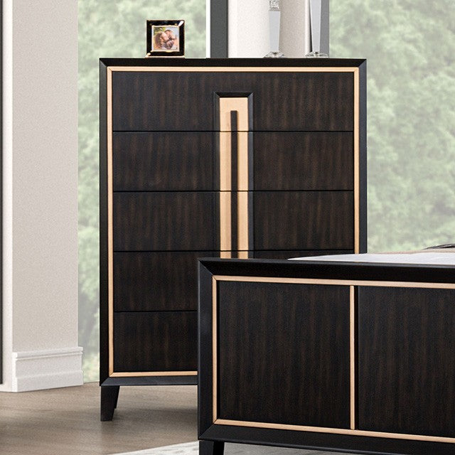 FM7421ES-4PC 4 pc Kenyada espresso brown finish wood gold accents modern queen bedroom set