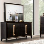 FM7421ES-4PC 4 pc Kenyada espresso brown finish wood gold accents modern queen bedroom set