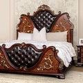 FM7422CH  Aquilina brown cherry finish wood tufted faux leather upholstered queen bed