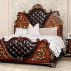 FM7422CH-4PC 4 pc Aquilina brown cherry finish wood tufted faux leather upholstered queen bedroom set Astoria grand