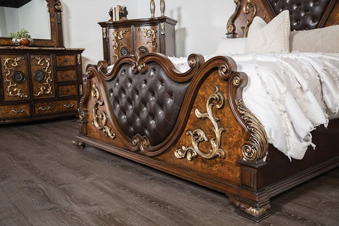 FM7422CH-4PC 4 pc Aquilina brown cherry finish wood tufted faux leather upholstered queen bedroom set Astoria grand