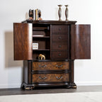 FM7422CH-C  Aquilina brown cherry finish wood gold carved details 2 drawer and 2 door cabinets tall chest