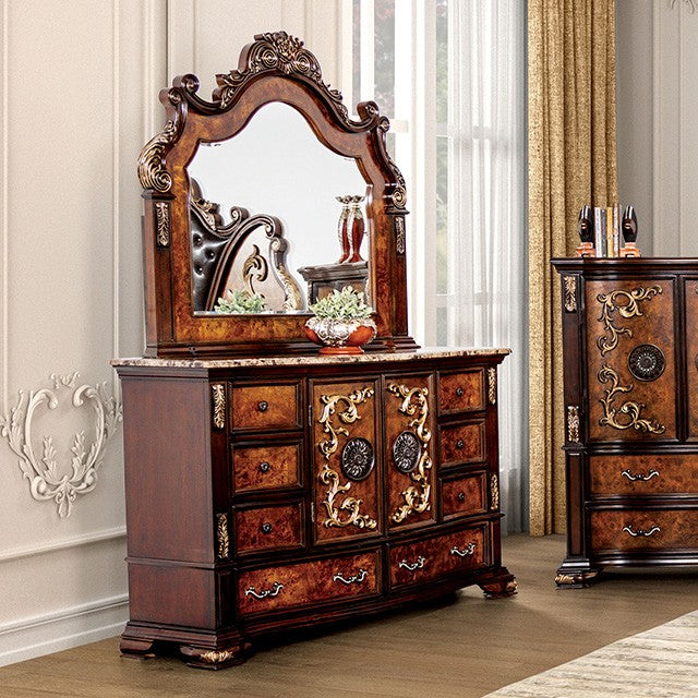 FM7422CH-4PC 4 pc Aquilina brown cherry finish wood tufted faux leather upholstered queen bedroom set Astoria grand