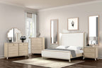 FM7424AK-4PC 4 pc Kandra natural oak finish wood fabric tufted wing back headboard queen bedroom set