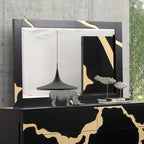 FM7425BK-WP-7PC 7 pc goldsberg black and gold vein style finish wood solid black headboard and wing panels queen bedroom set