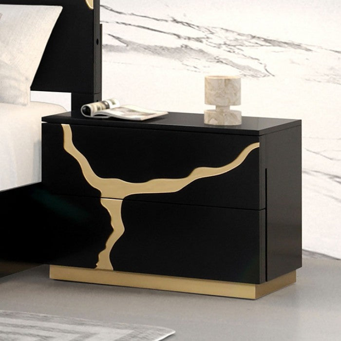 FM7425BK-WP-7PC 7 pc goldsberg black and gold vein style finish wood solid black headboard and wing panels queen bedroom set