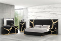 FM7425BK-WP-7PC 7 pc goldsberg black and gold vein style finish wood solid black headboard and wing panels queen bedroom set