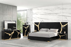 FM7425BK-WP-7PC 7 pc goldsberg black and gold vein style finish wood solid black headboard and wing panels queen bedroom set