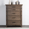 FM7431BR-C Merthyr antique oak finish wood panel look 5 drawer tall chest
