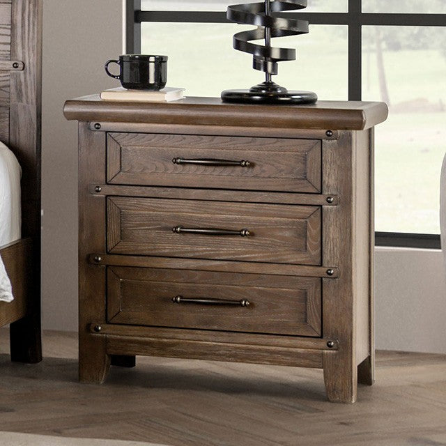 FM7431BR-4PC 4 pc Merthyr antique oak finish wood curved headboard panel queen bedroom set