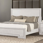FM7440WH-4PC  4 pc Basilone rustic white finish wood panel headboard queen bed set with USB plugs