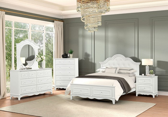 FM7456WH-4PC 4 pc Naucalpan white finish wood tufted headboard traditional queen bedroom set