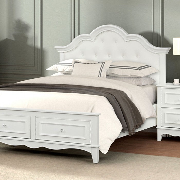 FM7456WH-4PC 4 pc Naucalpan white finish wood tufted headboard traditional queen bedroom set