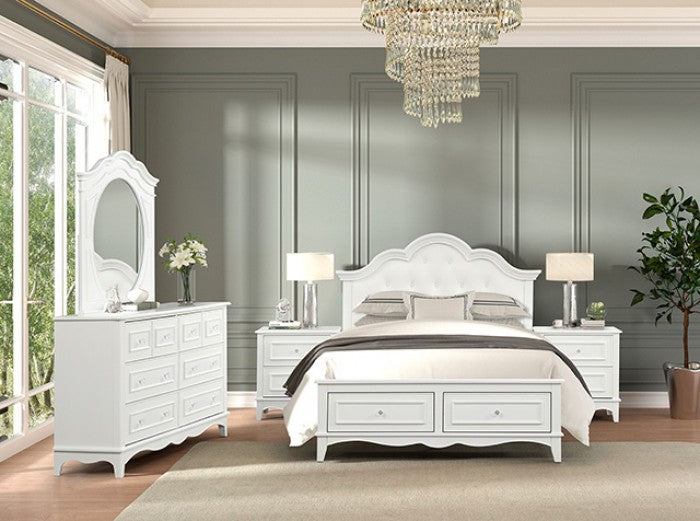 FM7456WH-4PC 4 pc Naucalpan white finish wood tufted headboard traditional queen bedroom set