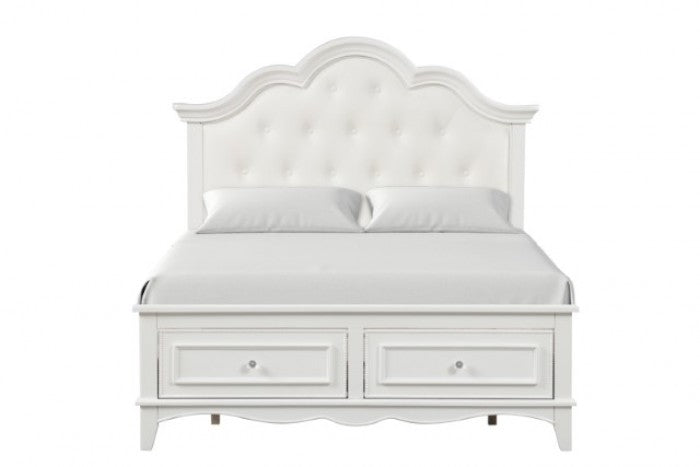 FM7456WH-4PC 4 pc Naucalpan white finish wood tufted headboard traditional queen bedroom set