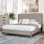 FM7597GY-4PC 4 pc Grimsby stone grey finish wood padded headboard and footboard queen bedroom set