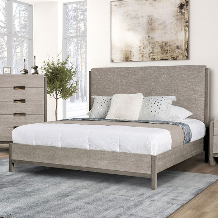 FM7597GY-4PC 4 pc Grimsby stone grey finish wood padded headboard and footboard queen bedroom set