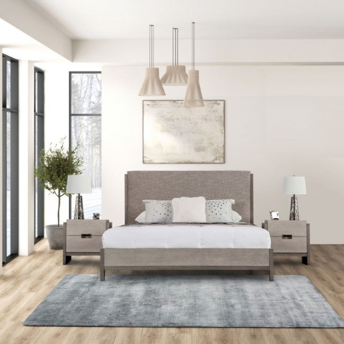 FM7597GY-4PC 4 pc Grimsby stone grey finish wood padded headboard and footboard queen bedroom set