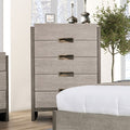 FM7597GY-C  Grimsby two tone stone grey finish wood insert metal handles 5 drawer tall chest