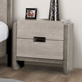 FM7597GY-N  Grimsby two tone stone grey finish wood insert metal handles 2 drawer nightstand