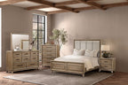 FM7600AK-4PC 4 pc Midhurst natural light oak finish wood fabric tufted headboard queen bedroom set
