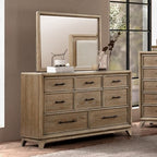FM7600AK-4PC 4 pc Midhurst natural light oak finish wood fabric tufted headboard queen bedroom set