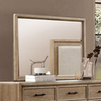 FM7600AK-4PC 4 pc Midhurst natural light oak finish wood fabric tufted headboard queen bedroom set