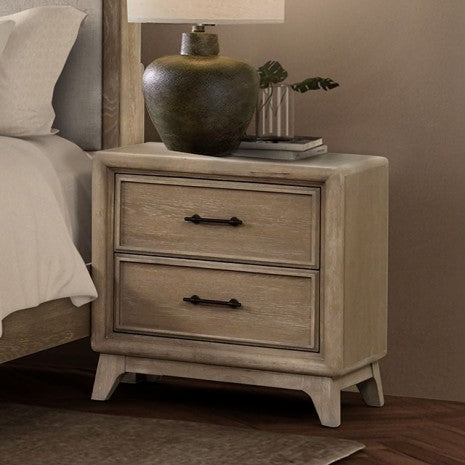 FM7600AK-4PC 4 pc Midhurst natural light oak finish wood fabric tufted headboard queen bedroom set