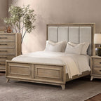 FM7600AK-4PC 4 pc Midhurst natural light oak finish wood fabric tufted headboard queen bedroom set
