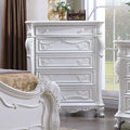 FM7635WH-C Astoria grand Roselli white finish wood ornate carved 5 drawer tall chest