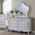 FM7636WH-4PC 4 pc Astoria grand Roselli white finish wood ornate carved headboard queen bedroom set