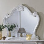 FM7637WH-4PC 4 pc Cremona white finish wood ornate carved tufted faux leather finial poster headboard queen bedroom set