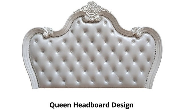FM7635WH-4PC 4 pc Ventresca white finish wood ornate carved tufted faux leather headboard queen bedroom set
