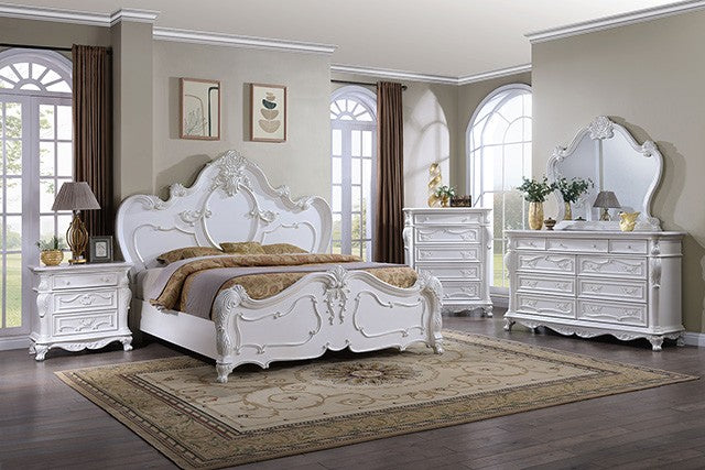 FM7636WH-4PC 4 pc Astoria grand Roselli white finish wood ornate carved headboard queen bedroom set