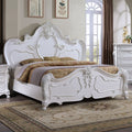 FM7636WH Roselli white finish wood ornate carved headboard queen bed