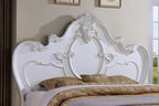 FM7636WH Roselli white finish wood ornate carved headboard queen bed