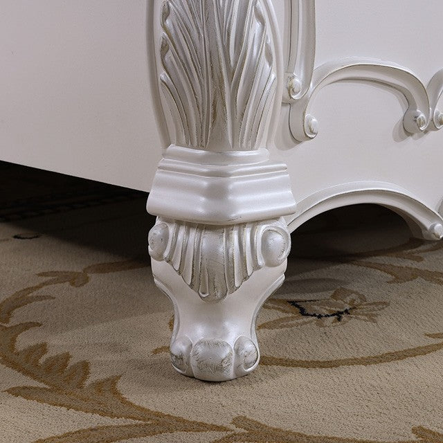 FM7636WH Roselli white finish wood ornate carved headboard queen bed