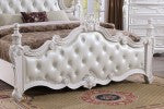 FM7637WH-4PC 4 pc Cremona white finish wood ornate carved tufted faux leather finial poster headboard queen bedroom set