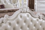 FM7637WH-4PC 4 pc Cremona white finish wood ornate carved tufted faux leather finial poster headboard queen bedroom set