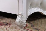 Cremona White Finish Wood Ornate Carved Tufted Faux Leather Finial Poster Queen Bed – FM7637WH