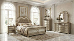 Fromberg Gold Champagne Faux Leather Tufted Queen Sleigh Bedroom Set – FM7670GD-4PC