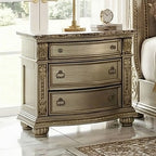 Fromberg Gold Champagne Faux Leather Tufted Queen Sleigh Bedroom Set – FM7670GD-4PC