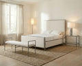 FM77000GY Valda gunmetal grey finish metal frame fabric upholstered queen bed