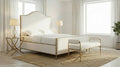 FM77001GD Vilna matte gold finish metal frame fabric upholstered rounded top queen bed