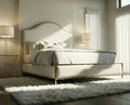 FM77003GD Meilen gold finish metal frame fabric upholstered rounded top queen bed