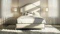 FM77003SV Meilen silver finish metal frame fabric upholstered rounded top queen bed